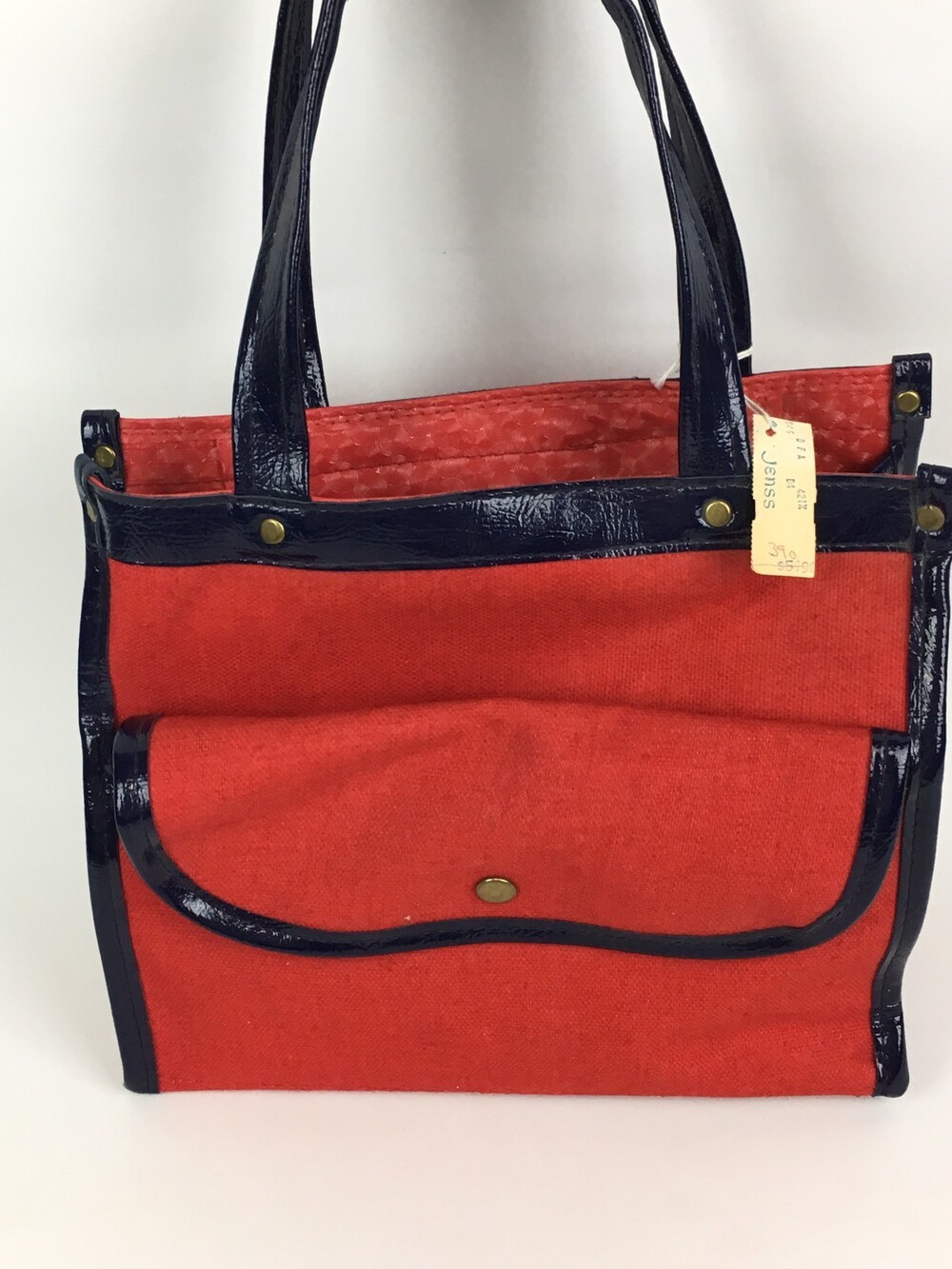8.5" VTG Red Navy Blue Canvas Hand Bag Purse Rockabilly Retro 50s 60s Unbranded